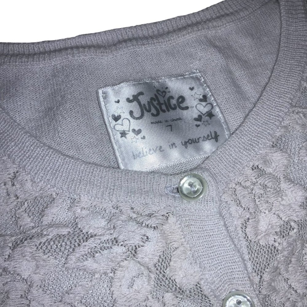 Justice believe in yourself Button Sweater Lace Front  Beige Girls 7 - Picture 4 of 8